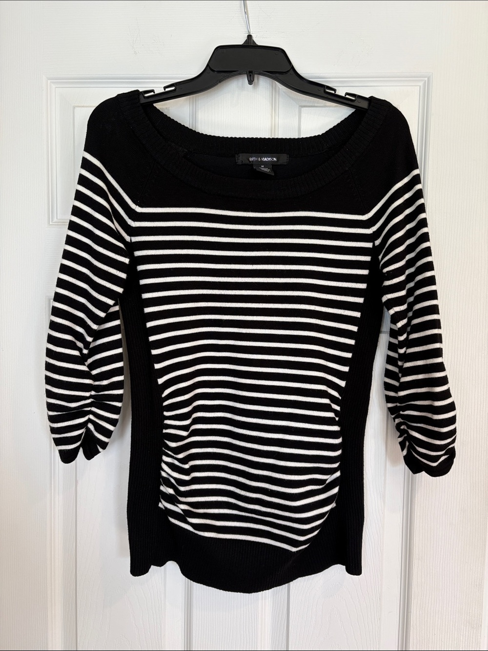 89th & Madison Black and White Striped Crewneck Sweater